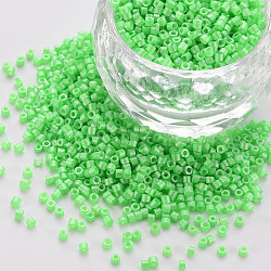 Fluorescent Color Glass Cylinder Beads, Seed Beads, Baking Paint, Round Hole, Spring Green, 1.5~2x1~2mm, Hole: 0.8mm, about 8000pcs/bag, about 1pound/bag(SEED-S047-P-006)