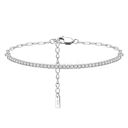 Clear Cubic Zirconia Tennis Bracelets, Rhodium Plated 925 Sterling Silver Paperclip Chains Bracelet, with S925 Stamp, Platinum, 18x0.2cm(BJEW-I314-009B)