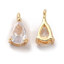 Brass with Clear Glass Pendants, Teardrop Charms, Real 18K Gold Plated, 8.5x5x4mm, Hole: 1.2mm(KK-G465-45G)