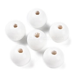 Spray Painted Natural Wood Beads, Round, White, 15~16x14.5~15mm, Hole: 3.3~4mm(WOOD-R272-02B)