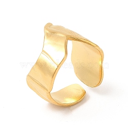Ion Plating(IP) 304 Stainless Steel Wave Open Cuff Ring for Women, Real 18K Gold Plated, Inner Diameter: US Size 6(16.5mm)(RJEW-E063-17G)