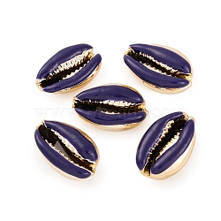 Electroplated Cowrie Shell Beads, No Hole/Undrilled, with Enamel, Indigo, 17.5~23x11~15x7~9mm(SSHEL-M023-05F)