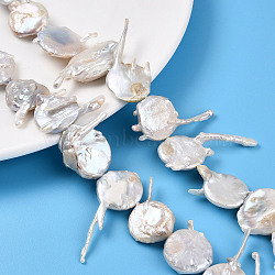 Natural Baroque Keshi Pearl Beads Strands, Natural Nucleated Pearl, Rabbit's Ears Shape, Seashell Color, 18.5~45x22.5~47x5~15mm, Hole: 0.6mm, about 17~20pcs/strand, 15~15.35''(37.5~39cm)(PEAR-S018-06H)