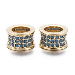 Brass Micro Pave Cubic Zirconia, Long-Lasting Plated, Column, CornflowerBlue, Real 18K Gold Plated, 10x6mm, Hole: 6mm(KK-K244-30G)