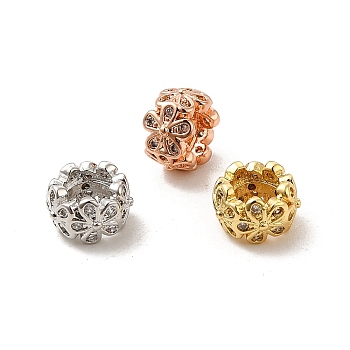 Rack Plating Brass Micro Pave Cubic Zirconia Beads, Long-Lasting Plated, Cadmium Free & Lead Free, Flower, Mixed Color, 8x5mm, Hole: 4mm