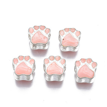 Alloy Enamel European Beads, Large Hole Beads, Silver, Claw Print, Salmon, 11x10x7.5mm, Hole: 4.5mm