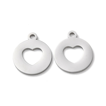 Non-Tarnish 304 Stainless Steel Charms, Manual Polishing, Heart, Stainless Steel Color, 14.5x12x1mm, Hole: 1.6mm