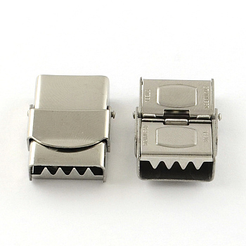 Smooth Surface 201 Stainless Steel Watch Band Clasps, Stainless Steel Color, 25x17x7mm, Hole: 14x3mm