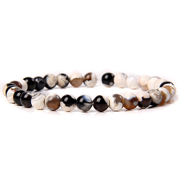 Natural Netstone Round Beaded Stretch Bracelet, 