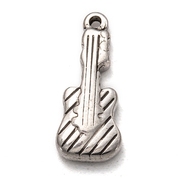 304 Stainless Steel Pendants, Guitar, Antique Silver, 19.5x8x2.5mm, Hole: 1.2mm