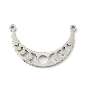 304 Stainless Steel Links, Moon Phase Links, Moon, Stainless Steel Color, 14x21.5x1mm, Hole: 1mm
