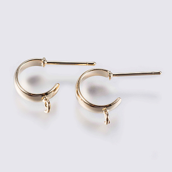 Brass Stud Earring Findings, Half Hoop Earrings, with Steel Pins, Long-Lasting Plated, Nickel Free, Real 18K Gold Plated, Golden, 13x3mm, Hole: 1.5mm, Pin: 0.8mm