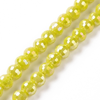 Electroplate Opaque Solid Color Glass Beads Strands, AB Color Plated, Faceted(96 Facets), Round, Light Khaki, 5.5~6mm, Hole: 1.2~1.5mm, about 95pcs/strand, 21.26''(54cm)