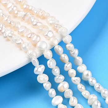 Natural Cultured Freshwater Pearl Beads Strands, Baroque Pearls Keshi Pearl Beads, Two Sides Polished, Creamy White, 3.5~5x4~6x2.5~4.5mm, Hole: 0.5mm, about 81~83pcs/strand, 13.70~14.06''(34.8~35.7cm)