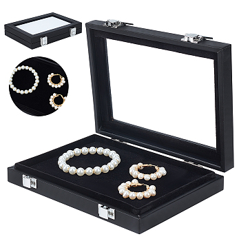 Rectangle Jewelry PU Leather Loose Diamond Storage Box, Clear Window Gems Case with Sponge Inside, Black, 13.9x18.1x3.2cm