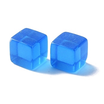 Transparent Acrylic Beads, Cube, No Hole, Dodger Blue, 7.5x7.5x7.5mm