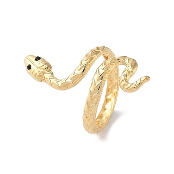 304 Stainless Steel Open Cuff Rings, with Rhinestone, Snake, Real 18K Gold Plated, 32mm, Inner Diameter: 17mm