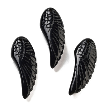 Natural Obsidian Pendants, Carved Wing Charms, 40~40.5x14.5~16x7.5~8.5mm, Hole: 1.4~1.5mm