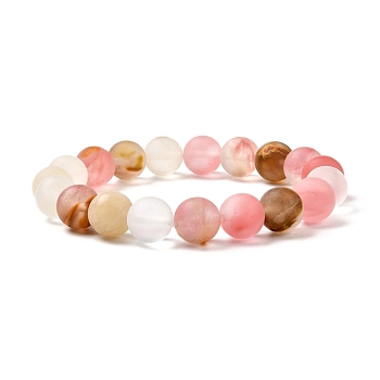 Colorful Tigerskin Glass Round Beads Stretch Bracelet for Teen Girl Women, Beads: 10.5mm, Inner Diameter: 2-1/8 inch(5.5cm)