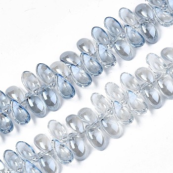 Electroplate Glass Beads Strand, Pearl Luster Plated, Leaf, Light Steel Blue, 6x12.5x4.5mm, Hole: 0.9mm, about 100pcs/strand, 14.17 inch~ 15.35 inch(36~39cm)