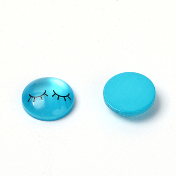 Resin Cabochons, with Self Adhesive, DIY Accessories, Flat Round with Brow, Deep Sky Blue, 12x4mm
