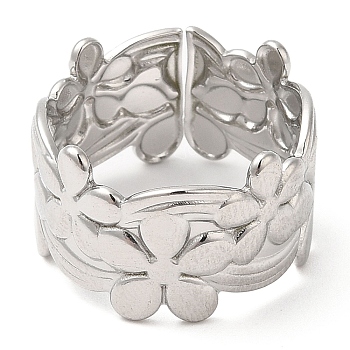 304 Stainless Steel Open Cuff Rings, Flower, Stainless Steel Color, US Size 6 3/4(17.1mm)