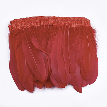 Goose Feather Fringe Trimming, Costume Accessories, Dyed, Red, 145~195mm, about 2m/bag