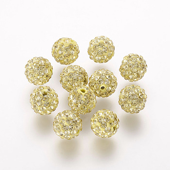 Polymer Clay Rhinestone Beads, Grade A, Round, Pave Disco Ball Beads, Jonquil, 10x9.5mm, Hole: 1.5mm