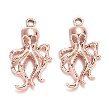 Lead Free Alloy Fish Octopus Pendants, Long-Lasting Plated, Rose Gold, 31x16x4mm, Hole: 1.5mm