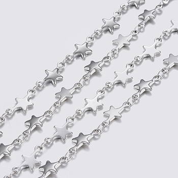 304 Stainless Steel Chains, Star Link Chains, Soldered, Stainless Steel Color, 12x6x1mm