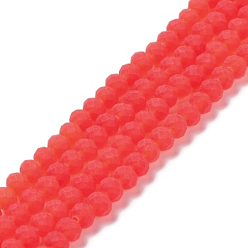 Transparent Glass Beads Strands, Faceted, Frosted, Rondelle, Tomato, 3mm, Hole: 1mm