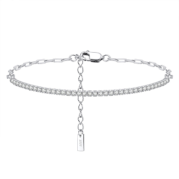 Clear Cubic Zirconia Tennis Bracelets, Rhodium Plated 925 Sterling Silver Paperclip Chains Bracelet, with S925 Stamp, Platinum, 18x0.2cm