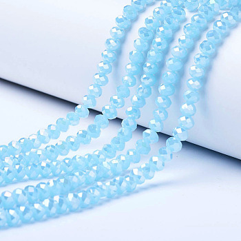Electroplate Glass Beads Strands, Imitation Jade Beads, AB Color Plated, Faceted, Rondelle, Pale Turquoise, 6x5mm, Hole: 1mm, about 92~94pcs/strand, 17~17.5 inch(42.5~43.75cm)