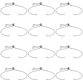 12Pcs Rack Plating Adjustable Brass Slider Bracelet Making, with Cubic Zirconia, Long-Lasting Plated, Lead Free & Cadmium Free, Fit for Connector Charms, Platinum, Single Chain Length: 12.5cm, Hole: 1mm