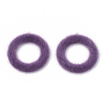 Faux Mink Fur Covered Pendants, with Aluminum Bottom, Ring, Platinum, Purple, 40x36x4mm, Hole: 1mm
