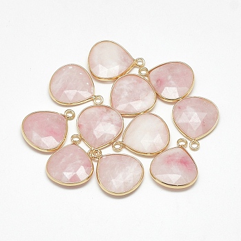 Natural Pink Aventurine Pendants, with Golden Tone Brass Findings, Faceted, teardrop, 23x19x5mm, Hole: 2mm