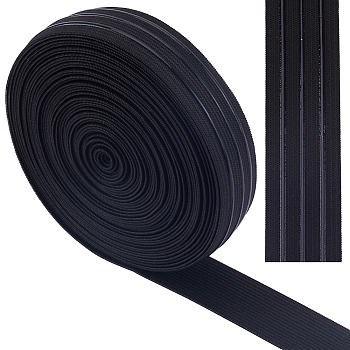 10 Yards Polyester Non-slip Elastic Cord, Flat, Black, 30mm