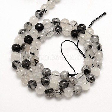 Pierre naturelle perles rondes de quartz rutile noir brins(G-E251-30-8mm)-3