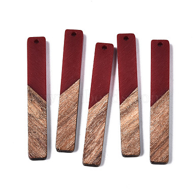 Dark Red Rectangle Resin+Wood Pendants