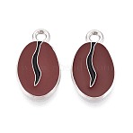 Alloy & Enamel Pendants, Coffee Bean Charms, Platinum, Coconut Brown, 19x10.5x1mm, Hole: 1.8mm(ENAM-T021-57P)