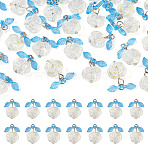 30Pcs Transparent Glass Flower Pendants with Deep Sky Blue Acrylic Leaf, with Iron Findings, Platinum, Clear, 22mm(PALLOY-TAC0241)