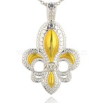 Alloy Enamel Flower Big Pendants, Fleur De Lis, Silver, Yellow, 73x46x6mm, Hole: 6x10mm(ENAM-J129-4S)