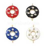 Rack Plating Brass Clear Cubic Zirconia Donut Connector Charms, with Enamel, Real 18K Gold Plated, Long-Lasting Plated, Cadmium Free & Lead Free, Mixed Color, 20.5x15.5x3.5mm, Hole: 1.4mm(KK-A234-030G-01)