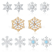 ANATTASOUL 5 Pairs 5 Style Exquisite Christmas Snowflake Cubic Zirconia Stud Earrings, Alloy Jewelry for Women, Platinum & Golden, 9~15x10~16.5mm, Pin: 0.6mm, 1 Pair/style(EJEW-AN0002-39)