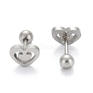 Tarnish Resistant 201 Stainless Steel Barbell Cartilage Earrings, Screw Back Earrings, with 304 Stainless Steel Pins, Heart, Stainless Steel Color, 6x8x2mm, Pin: 1mm(EJEW-R147-34)