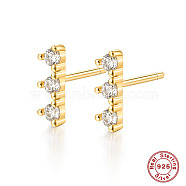 Golden Sterling Silver Micro Pave Cubic Zirconia Stud Earrings for Women, Rectangle Bar, Clear, 9x3mm(OU2217-1)
