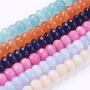 Natural White Jade Bead Strands, Dyed, Faceted, Rondelle, Mixed Color, 8x5~6mm, Hole: 1mm, about 63~68pcs/strand, 14.17~14.76 inch(G-R171-6x8mm-M)