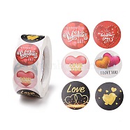 Valentine's Day Round Paper Stickers, Adhesive Labels Roll Stickers, Gift Tag, for Envelopes, Party, Presents Decoration, Mixed Patterns, 25x0.1mm, 500pcs/roll(X-DIY-I107-03B)