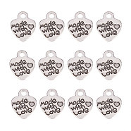Alloy Charms,Valentines Day Theme, Heart with Word Made with Love, Antique Silver, 12.2x10x1.8mm, Hole: 2mm(TIBEP-PH0004-56AS)