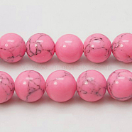 Synthetic Turquoise Beads Strands, Dyed, Round, Hot Pink, 4mm, Hole: 1mm, about 95pcs/strand, 15.7 inch(TURQ-H038-4mm-XXS08)